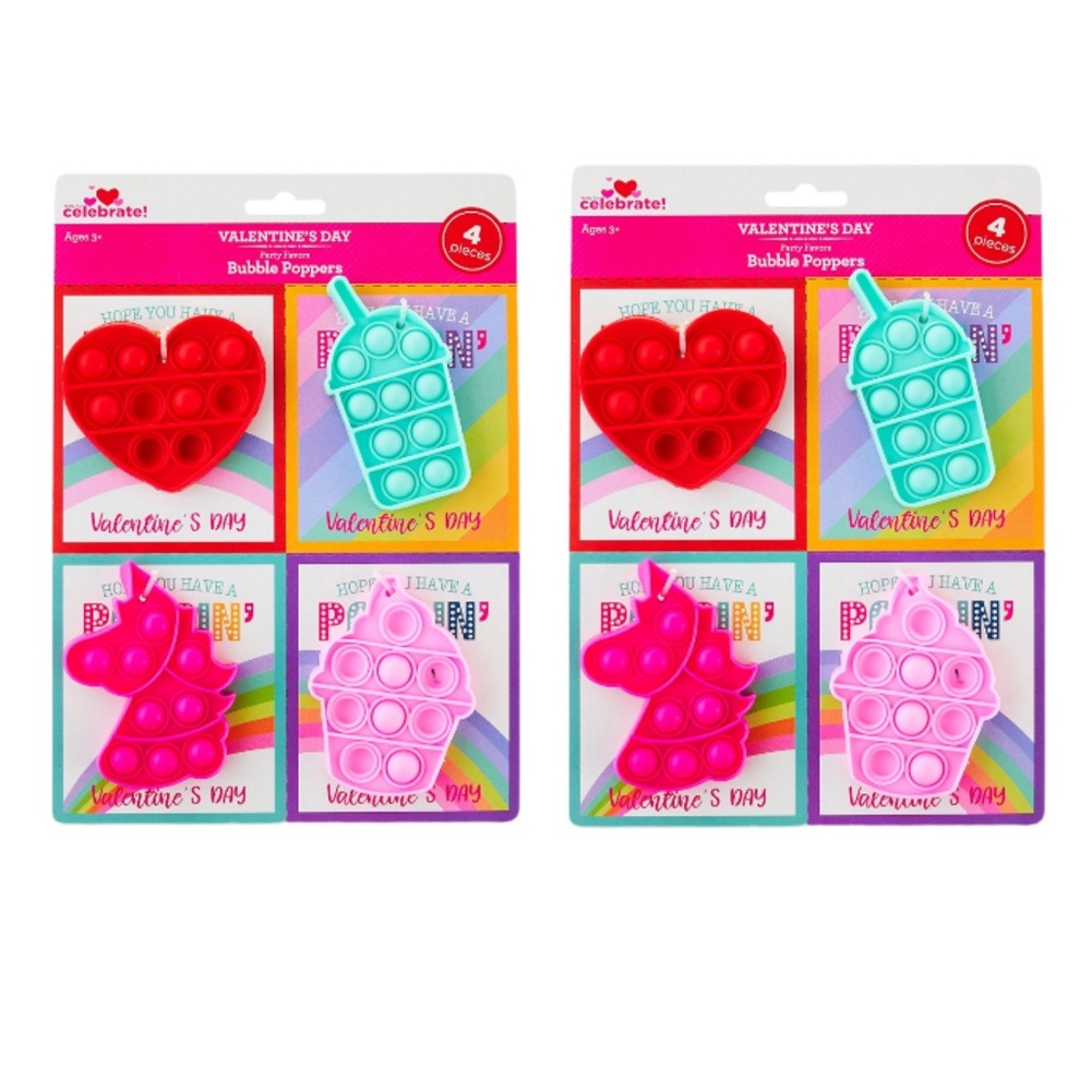 Valentine’s Day Fidget Bubble Popper & Card 4 Piece Party Favor Set, 2 Pack NWT